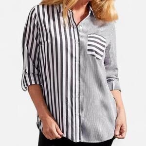 Tribal The Shirt Button Up Womens 2X Black White Stripe Cotton